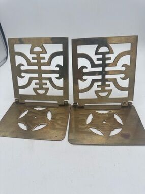 VTG solid Brass Asian prosperity/ Good Fortune Pair Folding  Book Ends Hong Kong